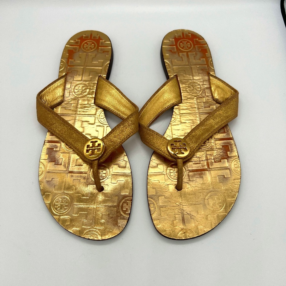 Tory Burch Gold Metallic Flip Flops